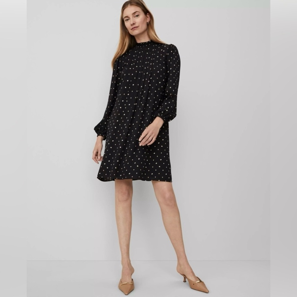 NWT Ann Taylor Black Diamond Shadows Mock Neck Shift Dress, M